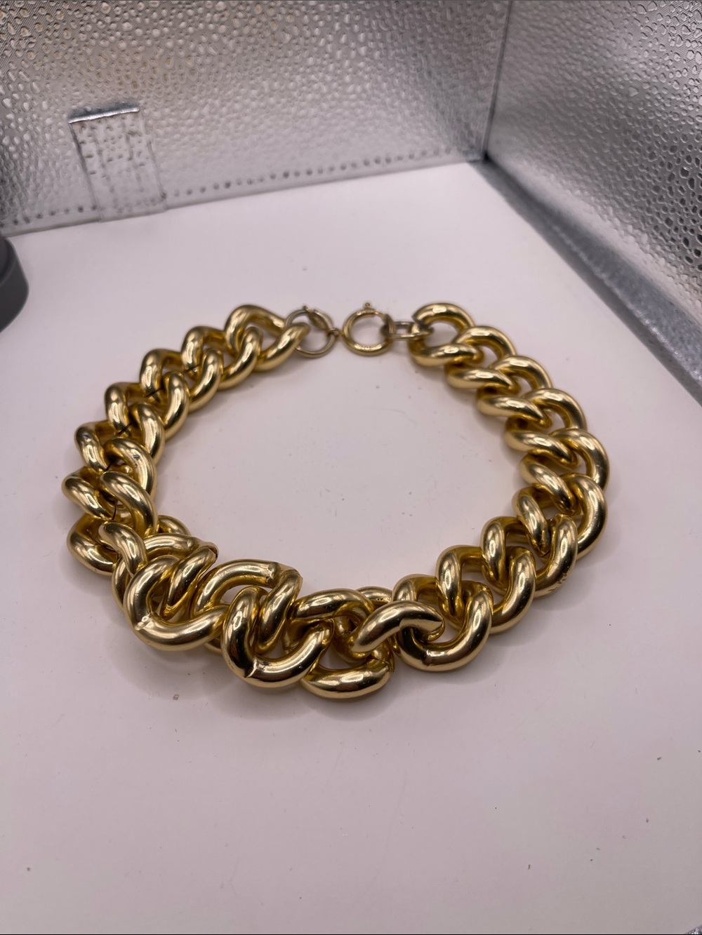 07.04.26-6 Vintage Erwin Pearl Runway Bold Goldtone Link Choker